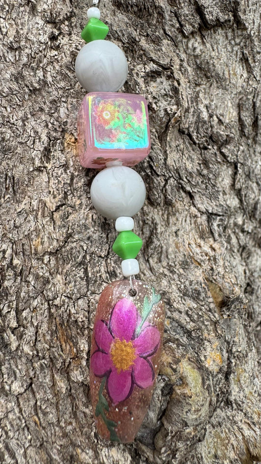 Pink Spring Flower Nail Art Keychain - Pink