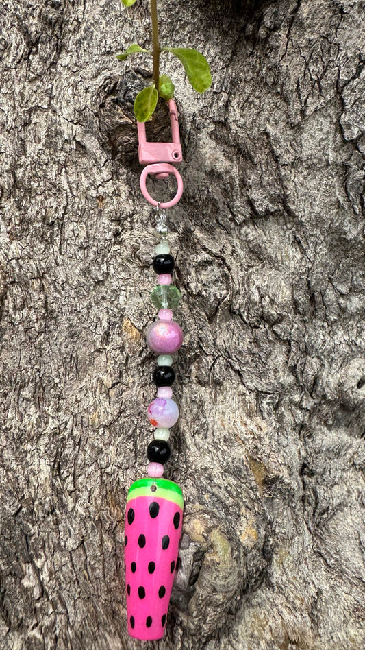 PINK Matte Watermelon Nail Art Keychain - Pink