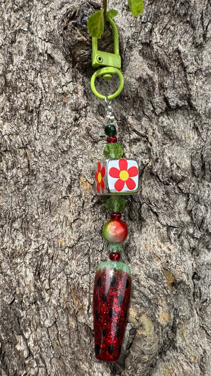 Watermelon Nail Art Keychain - Red with Flowercube