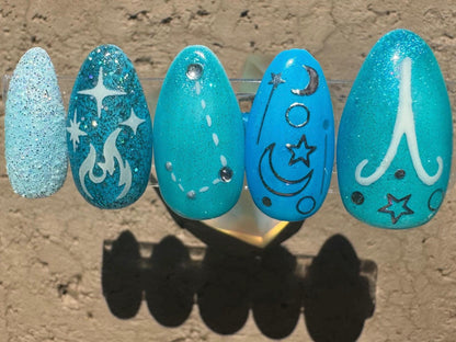 Aries + Aquamarine | Zodiac Series | Press-On Nail Set