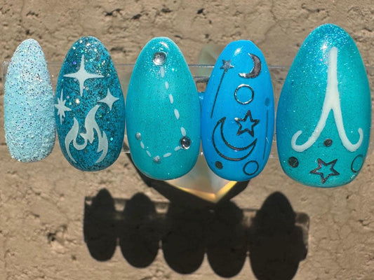 Aries + Aquamarine | Zodiac Series | Press-On Nail Set