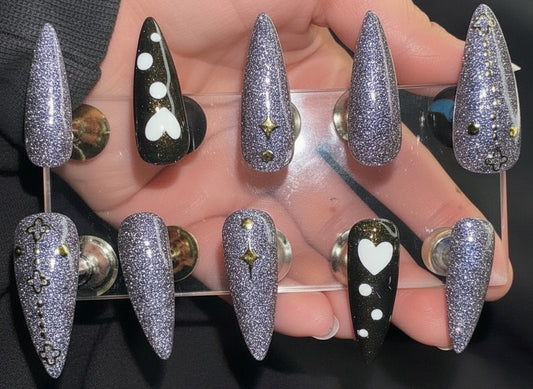 Purple & Gray Sparkle | Love Series | Press-On Nail Set