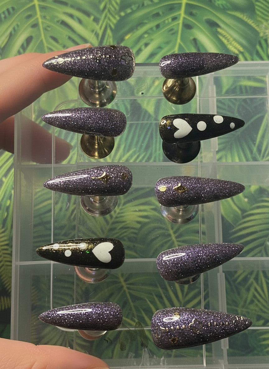 Purple & Gray Sparkle | Love Series | Press-On Nail Set