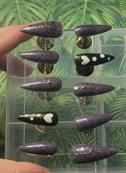 Purple & Gray Sparkle | Love Series | Press-On Nail Set