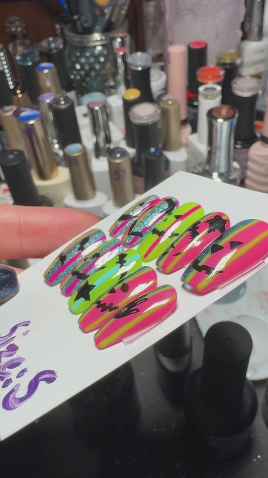 Colorful Striped Haunts | Halloween Series | Press-On Nail Set