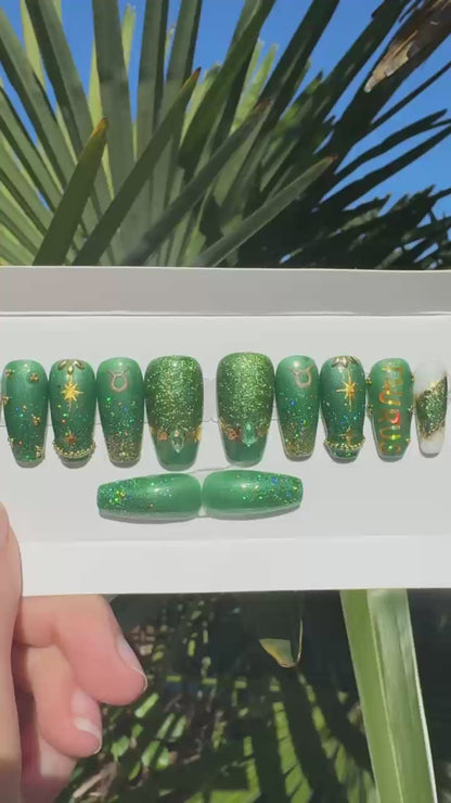 Taurus + Emerald | Zodiac Series | Press-On Nail Set